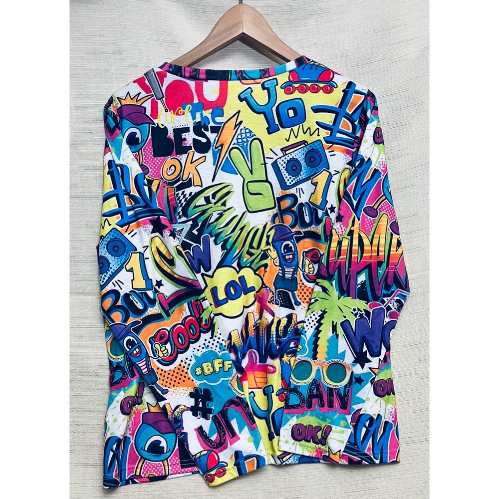 Unbranded Graffiti Pop Art Top Womens Large Multicolor Excellent Long Sleeve - Picture 5 of 8